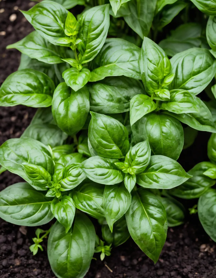 Fresh basil plants with bright green leaves