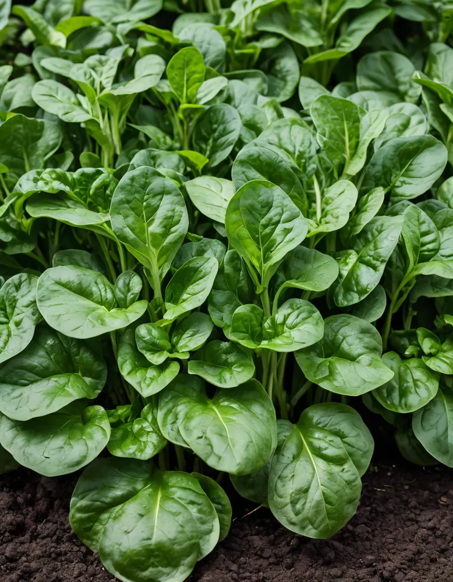 A cluster of spinach plants with dark green leaves