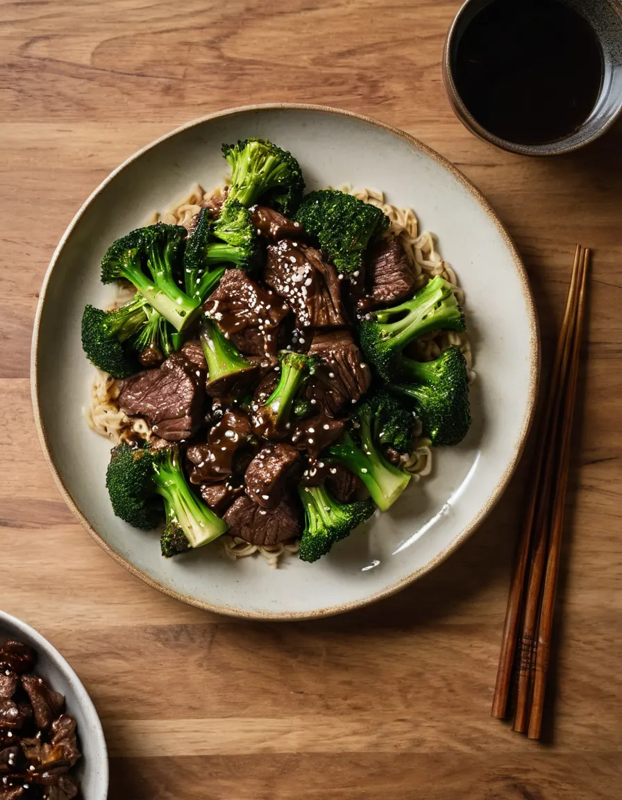 Beef and broccoli stir-fry in a glossy brown sauce