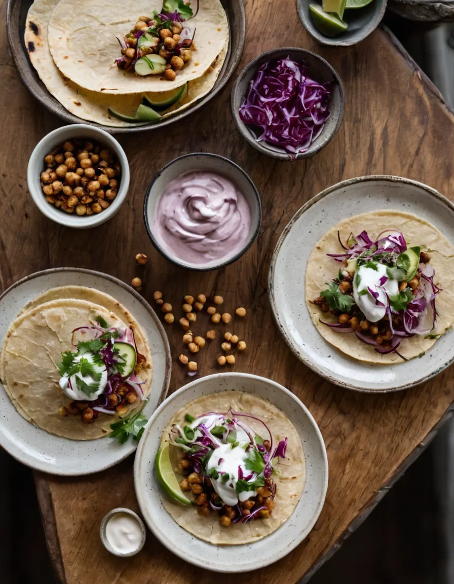 Crispy chickpea tacos with lime-yogurt crema
