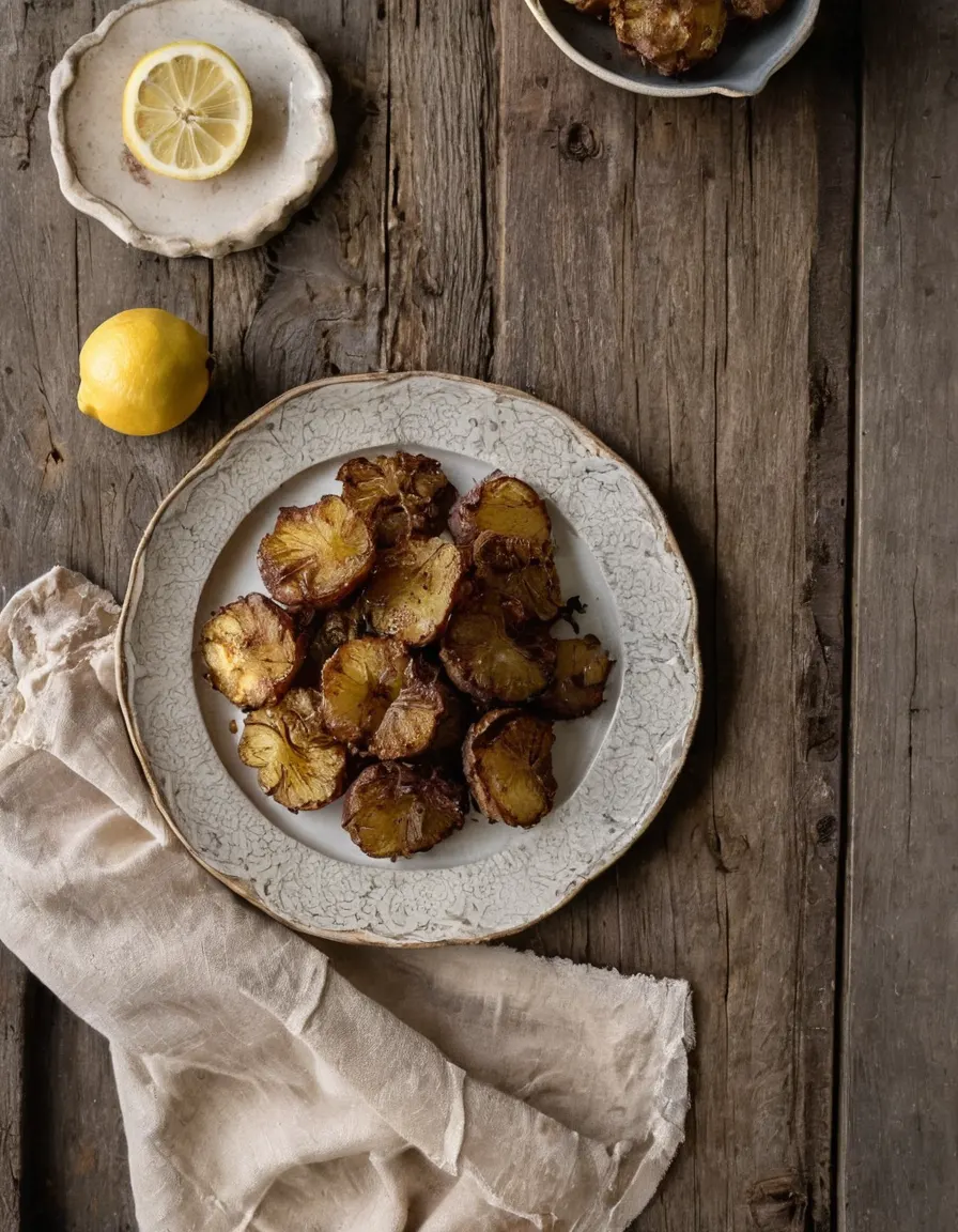 Crispy smashed potatoes finished with lemon
