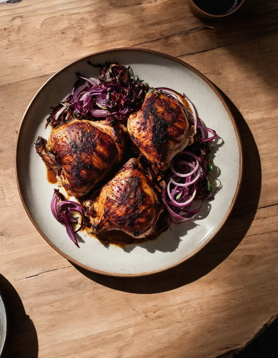 Sheet-pan harissa chicken thighs with charred red onion